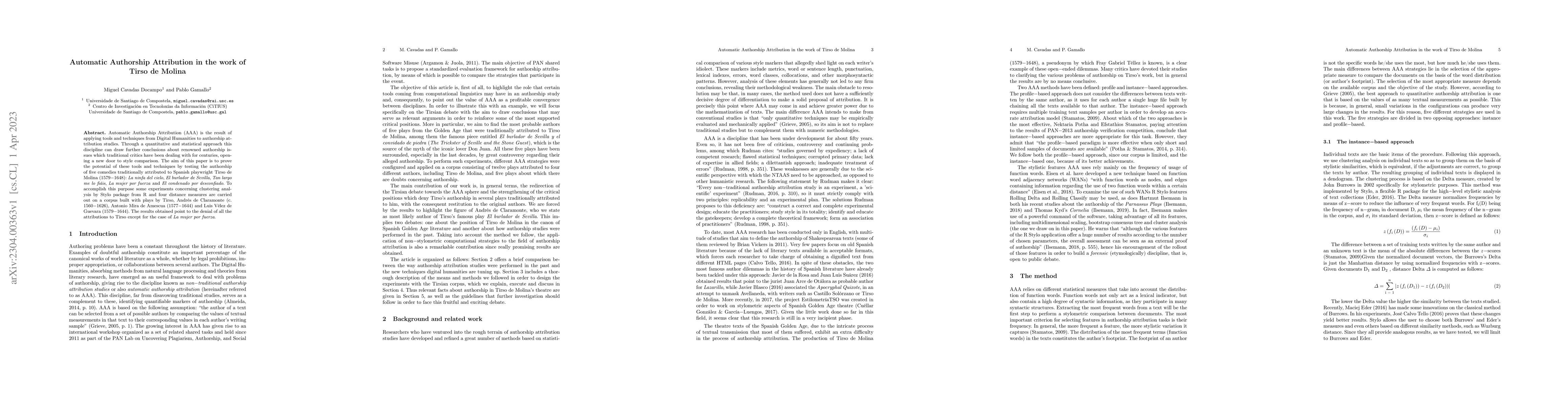 Thumbnail for Automatic Authorship Attribution in the Work of Tirso de Molina
