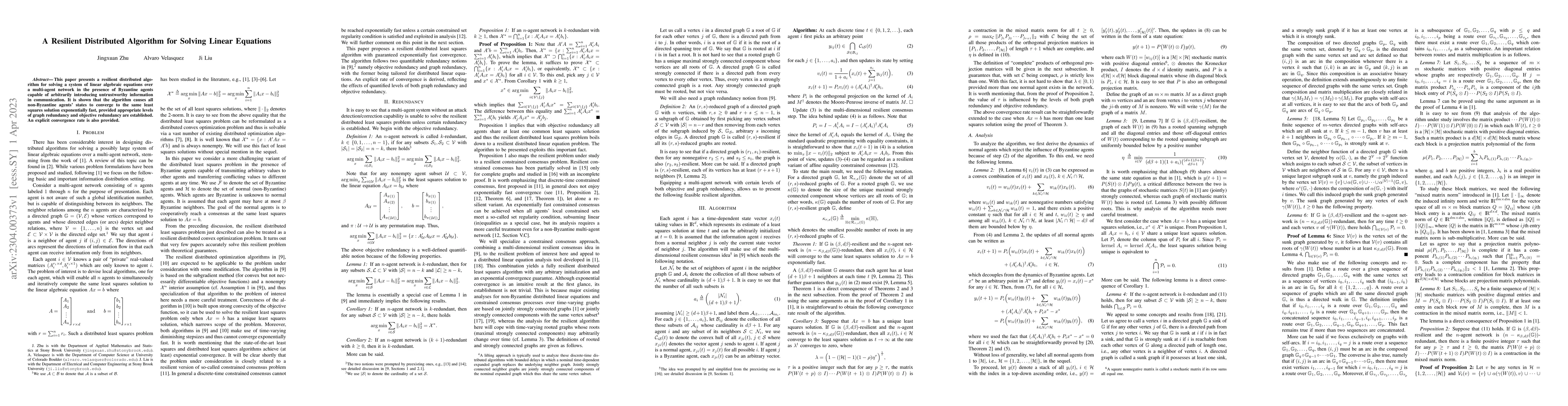 Thumbnail for A Resilient Distributed Algorithm for Solving Linear Equations