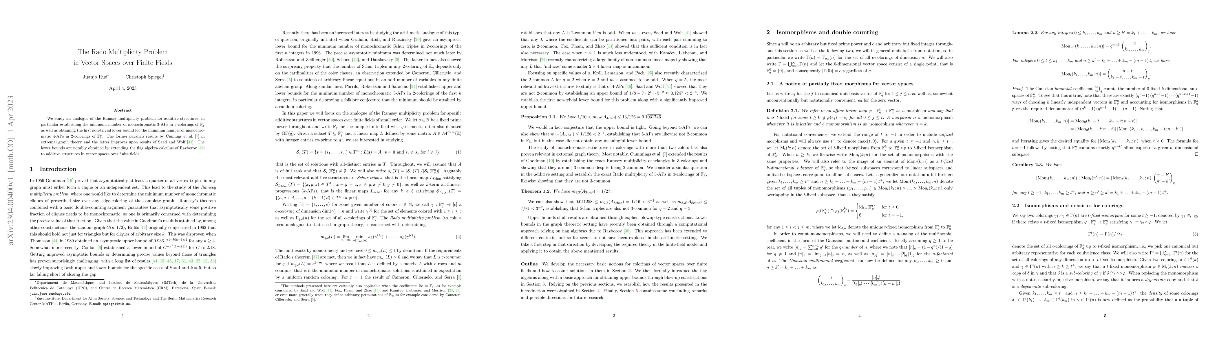 Thumbnail for The Rado Multiplicity Problem in Vector Spaces over Finite Fields