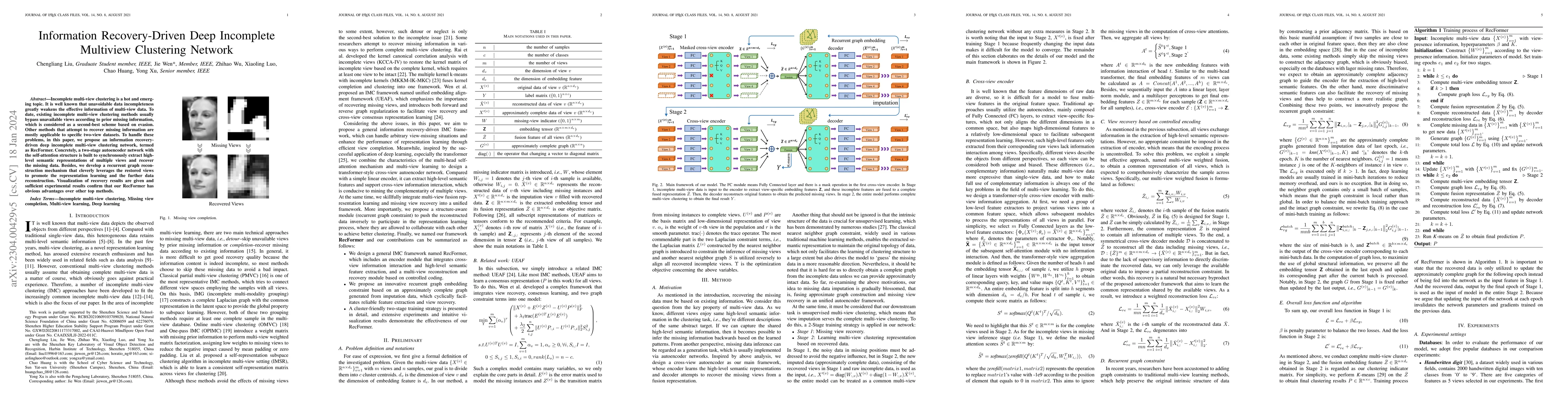 Thumbnail for Information Recovery-Driven Deep Incomplete Multiview Clustering Network