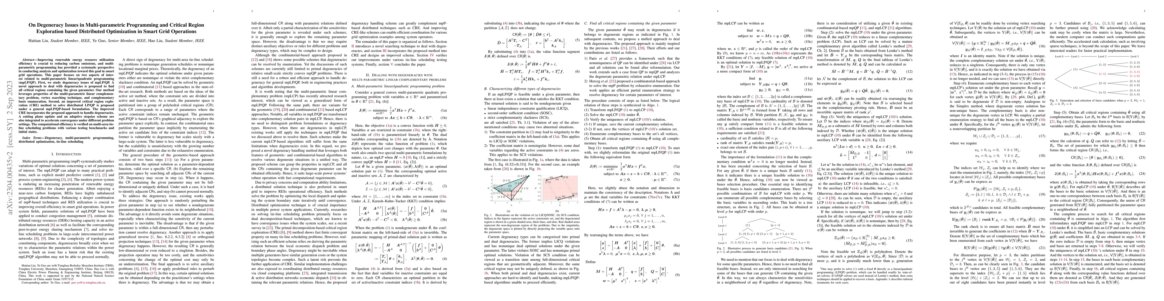 Thumbnail for On Degeneracy Issues in Multi-parametric Programming and Critical Region
  Exploration based Distributed Optimization in Smart Grid Operations