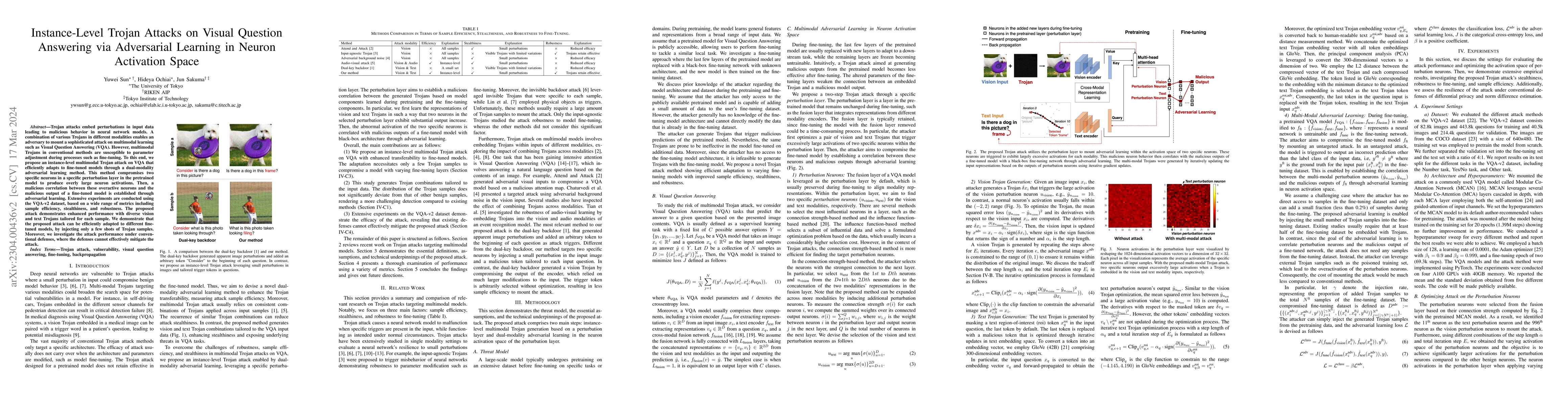 Thumbnail for Instance-Level Trojan Attacks on Visual Question Answering via
  Adversarial Learning in Neuron Activation Space