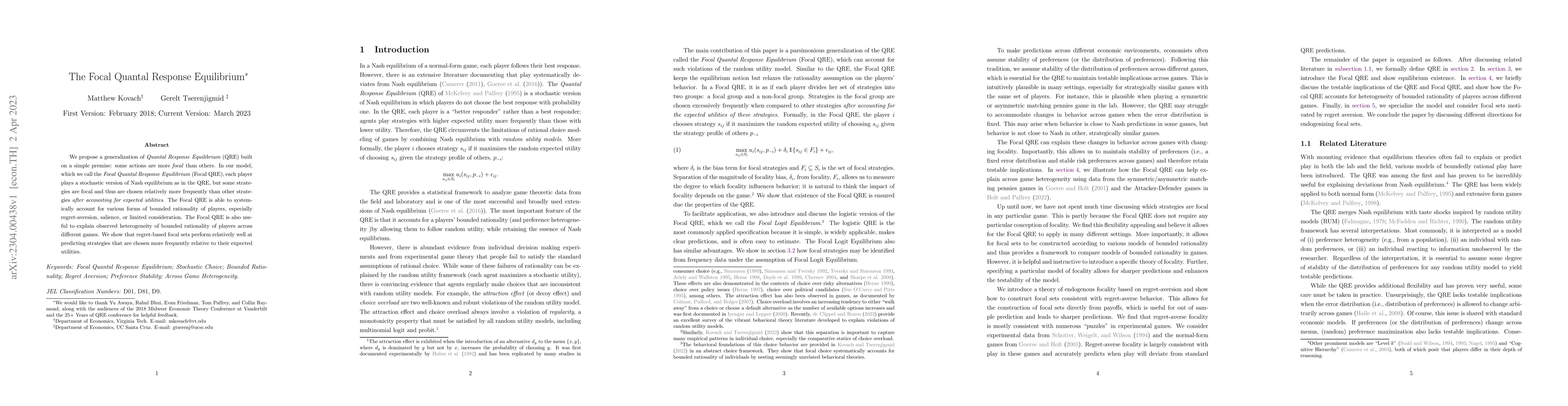 Thumbnail for The Focal Quantal Response Equilibrium
