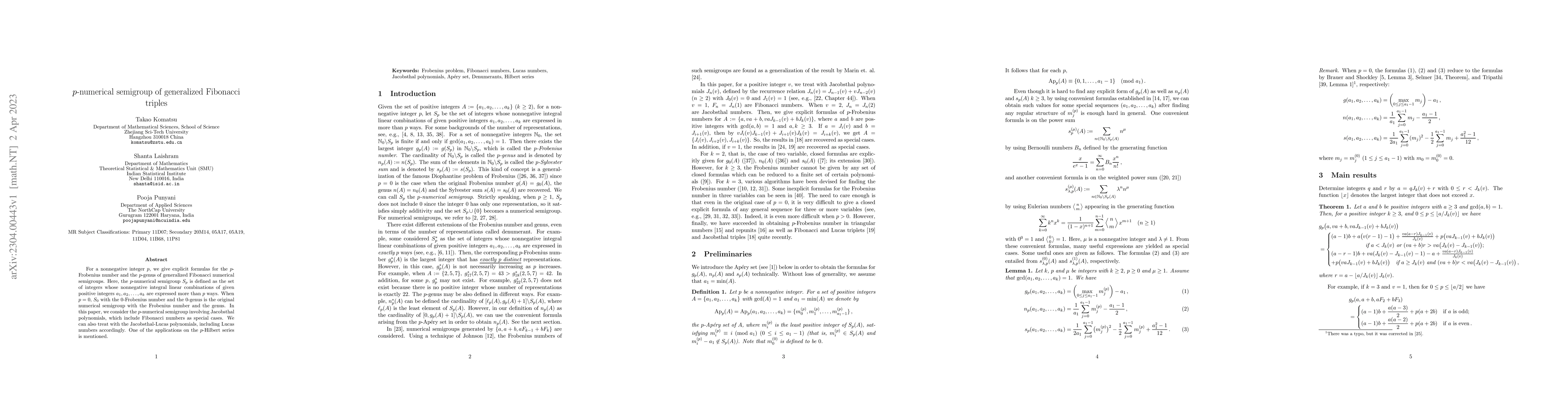 Thumbnail for $p$-numerical semigroup of generalized Fibonacci triples