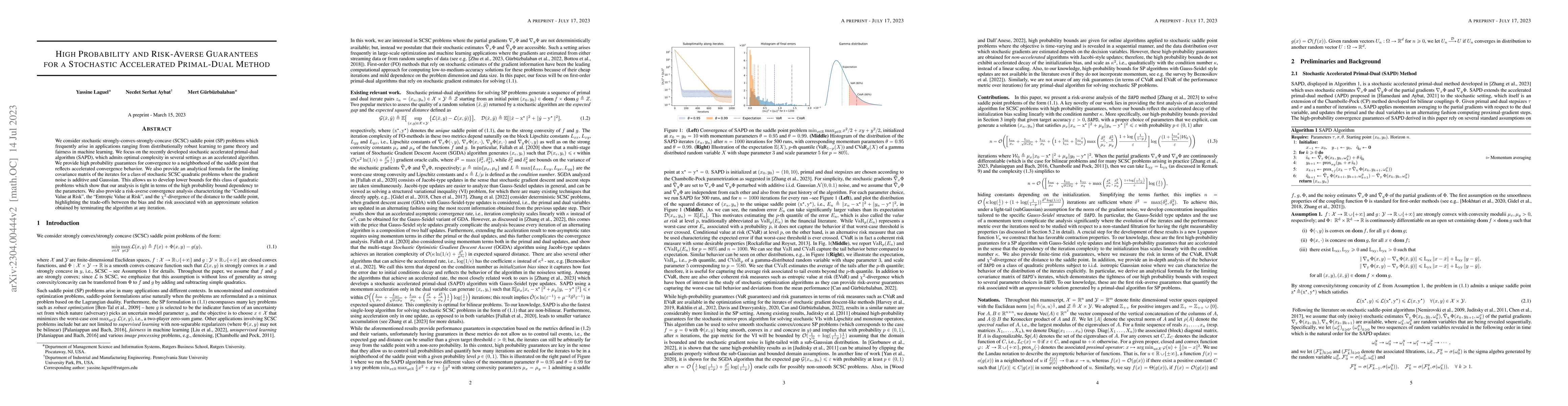 Thumbnail for High Probability and Risk-Averse Guarantees for a Stochastic Accelerated
  Primal-Dual Method