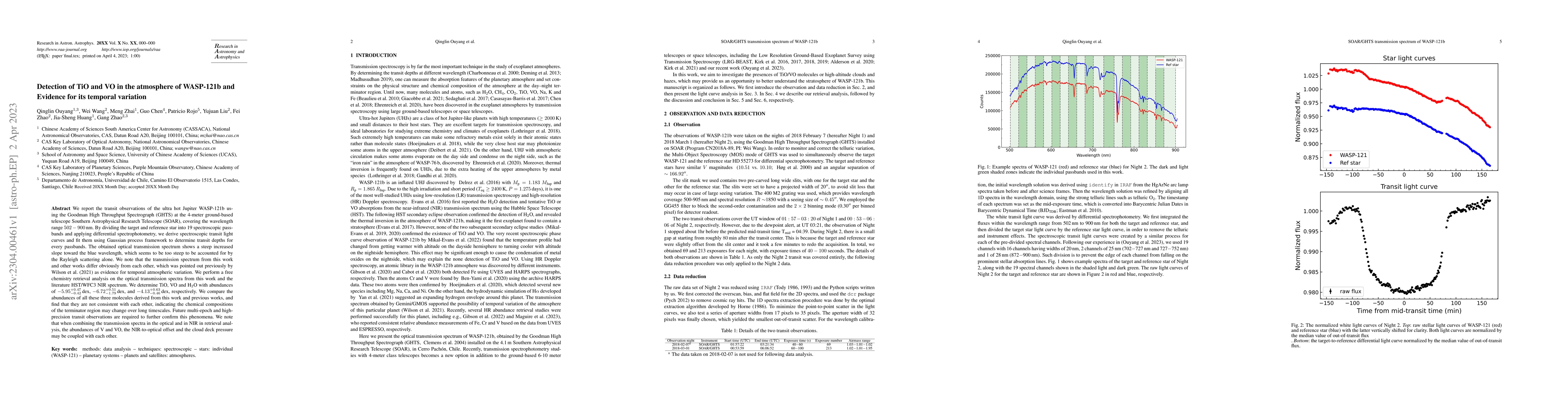 Thumbnail for Detection of TiO and VO in the atmosphere of WASP-121b and Evidence for
  its temporal variation