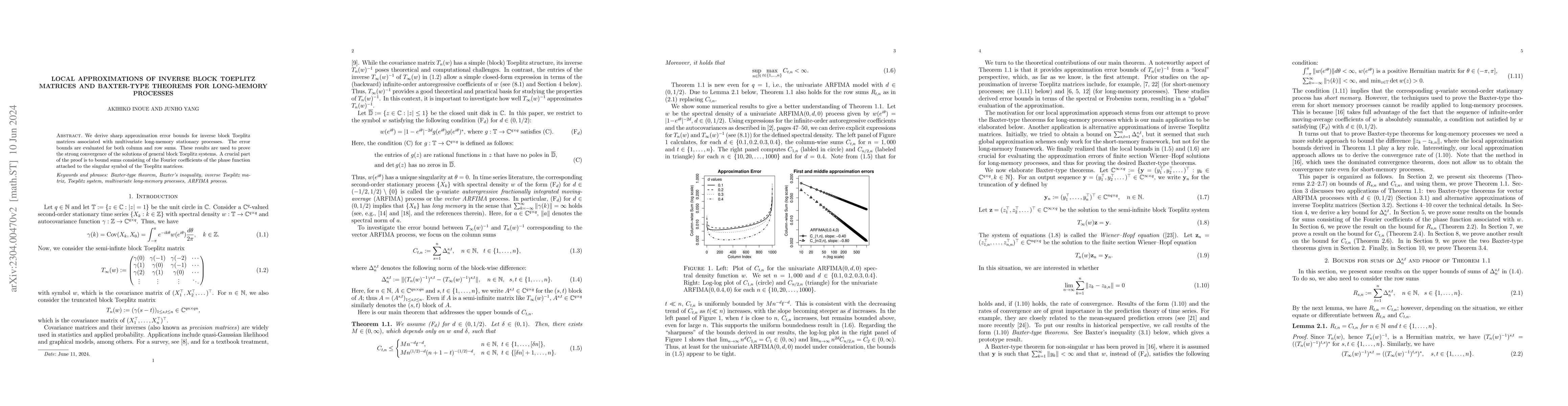 Thumbnail for Local approximations of inverse block Toeplitz matrices and Baxter-type
  theorems for long-memory processes