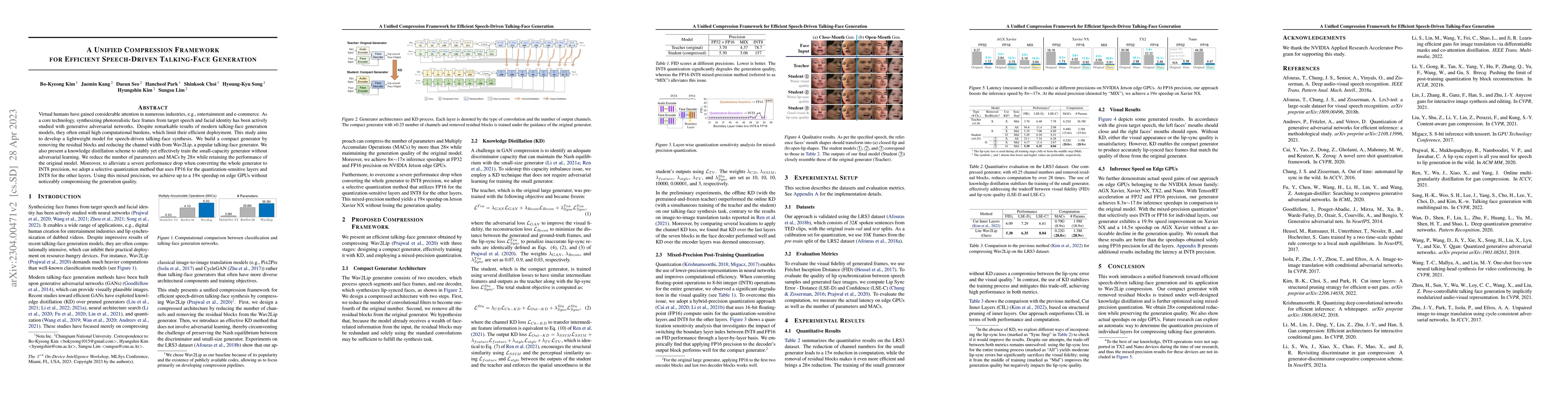 Thumbnail for A Unified Compression Framework for Efficient Speech-Driven Talking-Face
  Generation