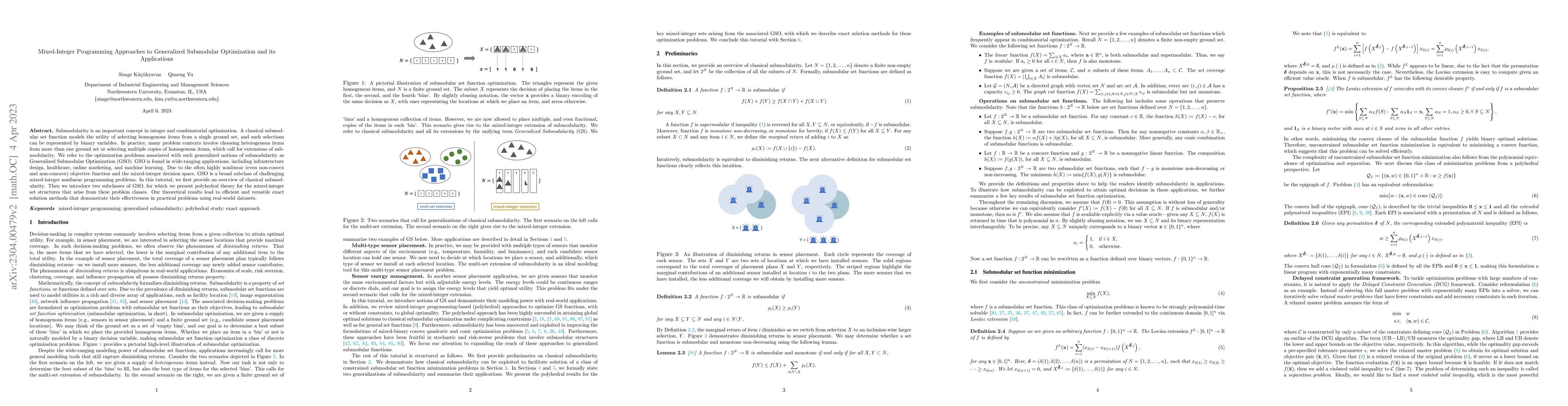 Thumbnail for Mixed-Integer Programming Approaches to Generalized Submodular
  Optimization and its Applications