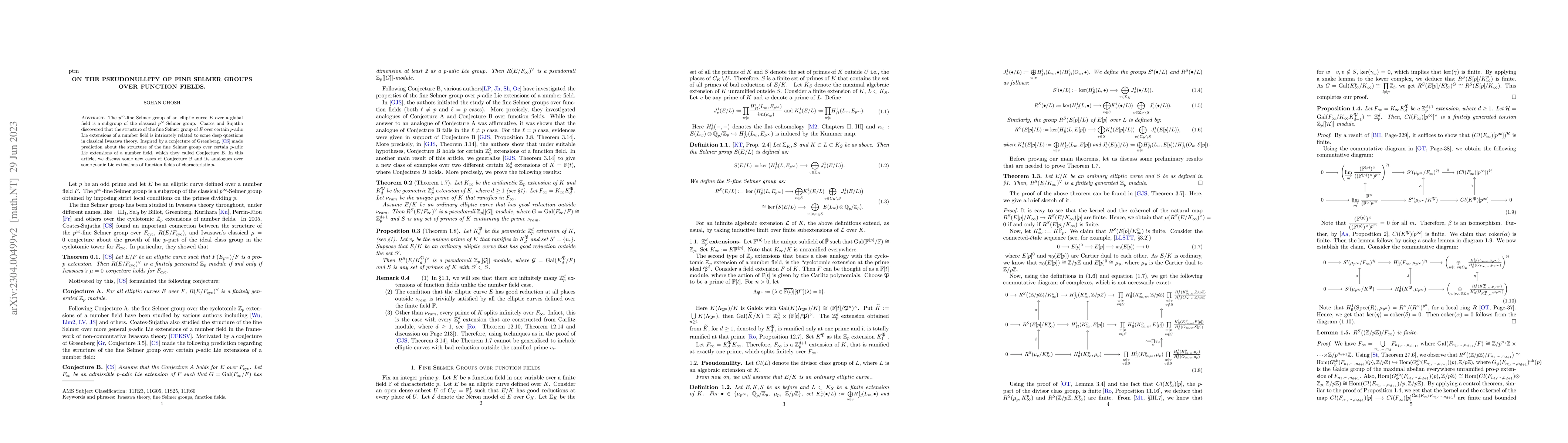 Thumbnail for On the Pseudonullity of Fine Selmer groups over function fields