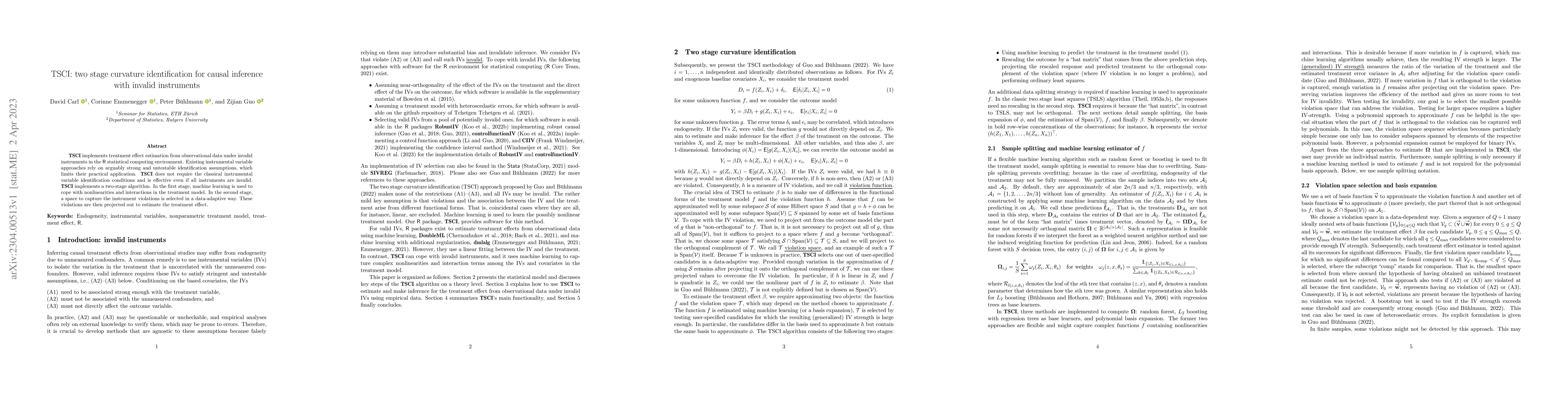 Thumbnail for TSCI: two stage curvature identification for causal inference with
  invalid instruments