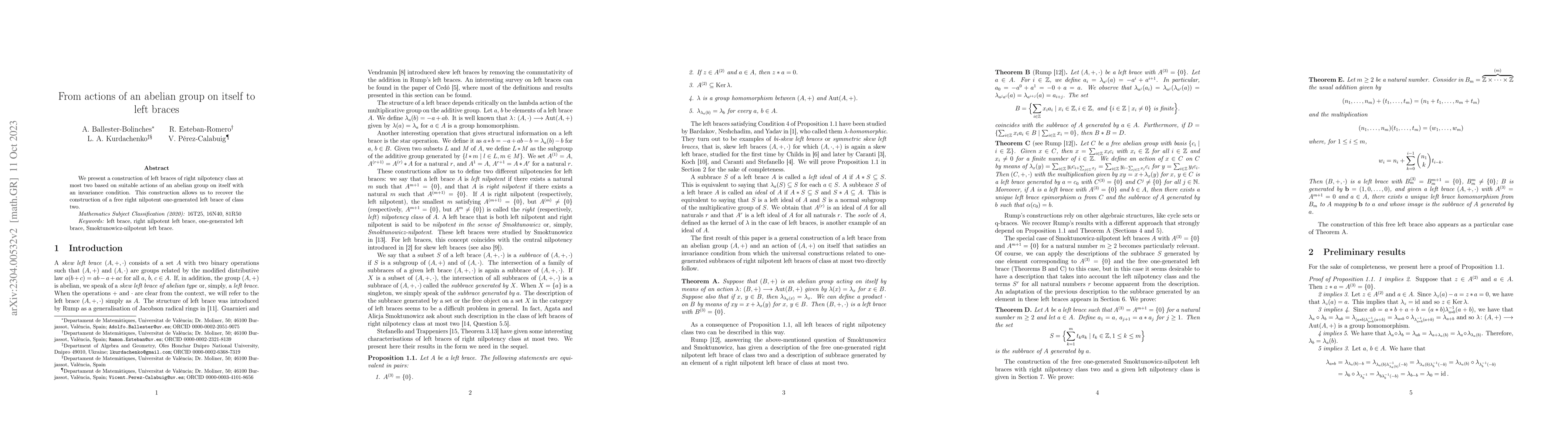 Thumbnail for From actions of an abelian group on itself to left braces