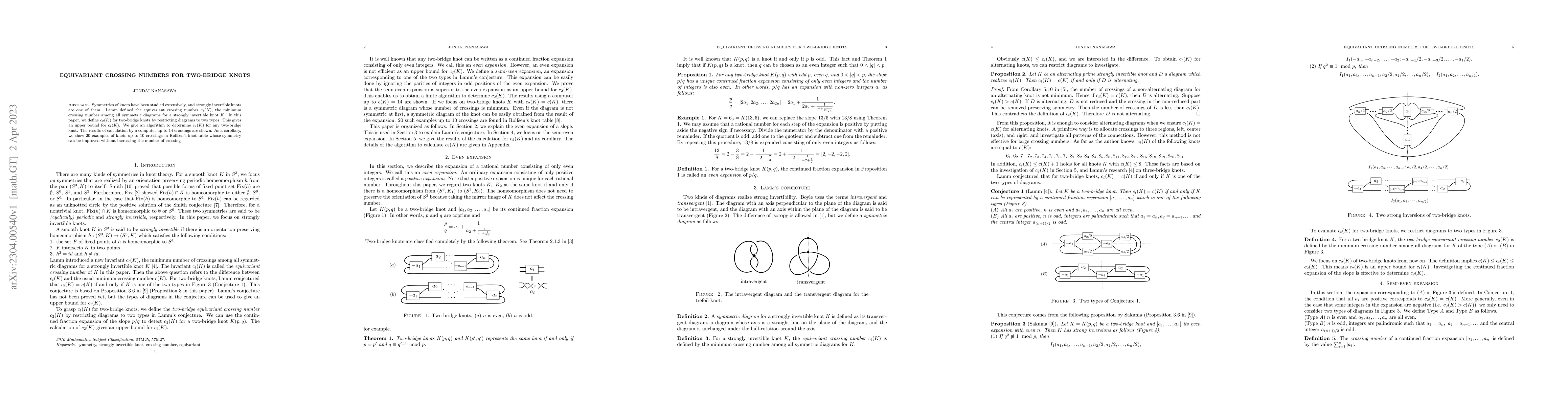 Thumbnail for Equivariant crossing numbers for two-bridge knots