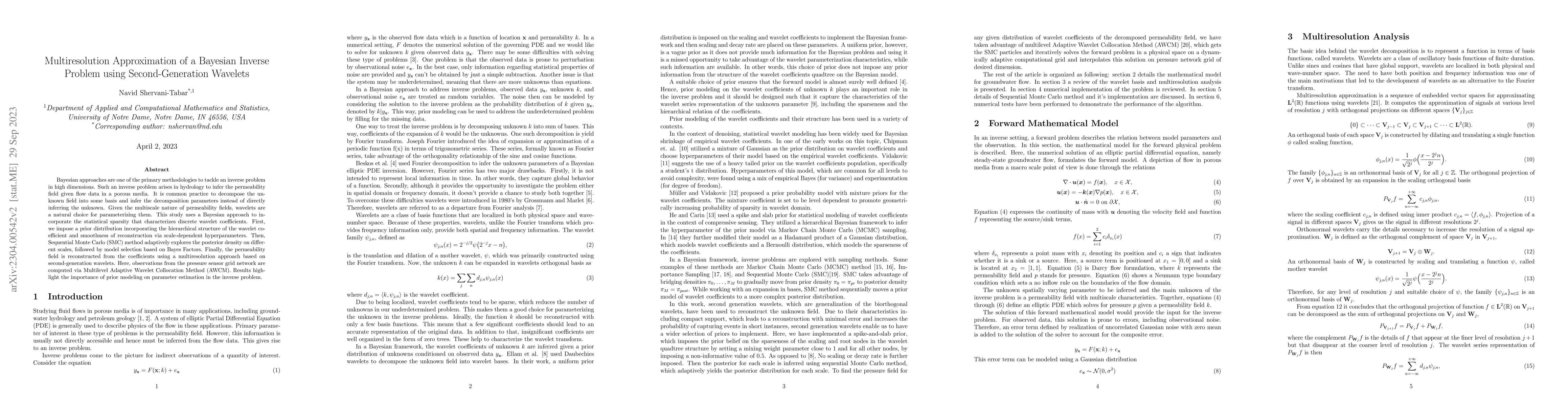 Thumbnail for Multiresolution Approximation of a Bayesian Inverse Problem using
  Second-Generation Wavelets