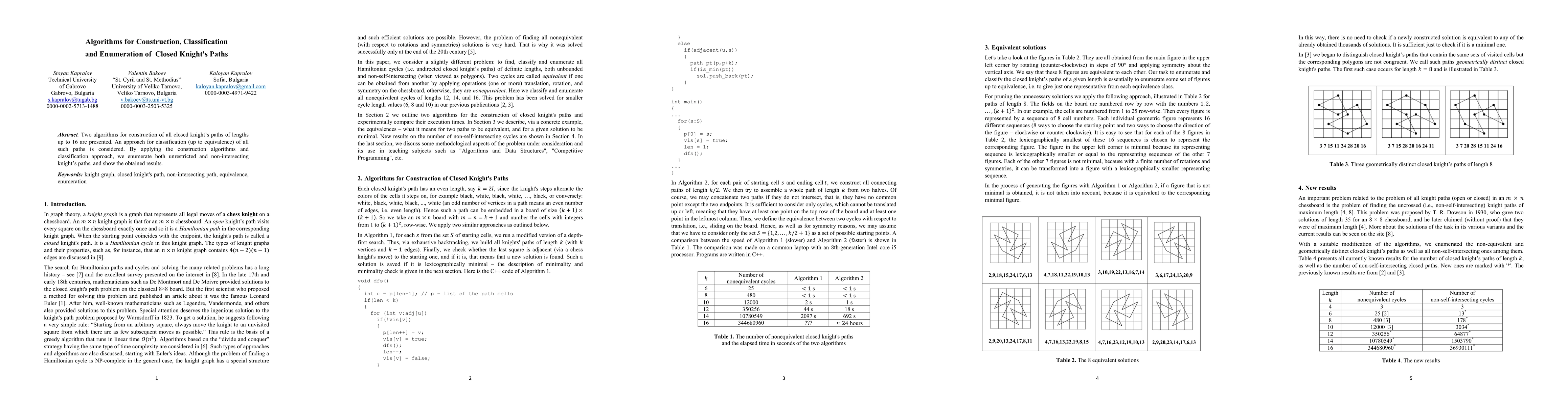 Thumbnail for Algorithms for Construction, Classification and Enumeration of Closed
  Knight's Paths