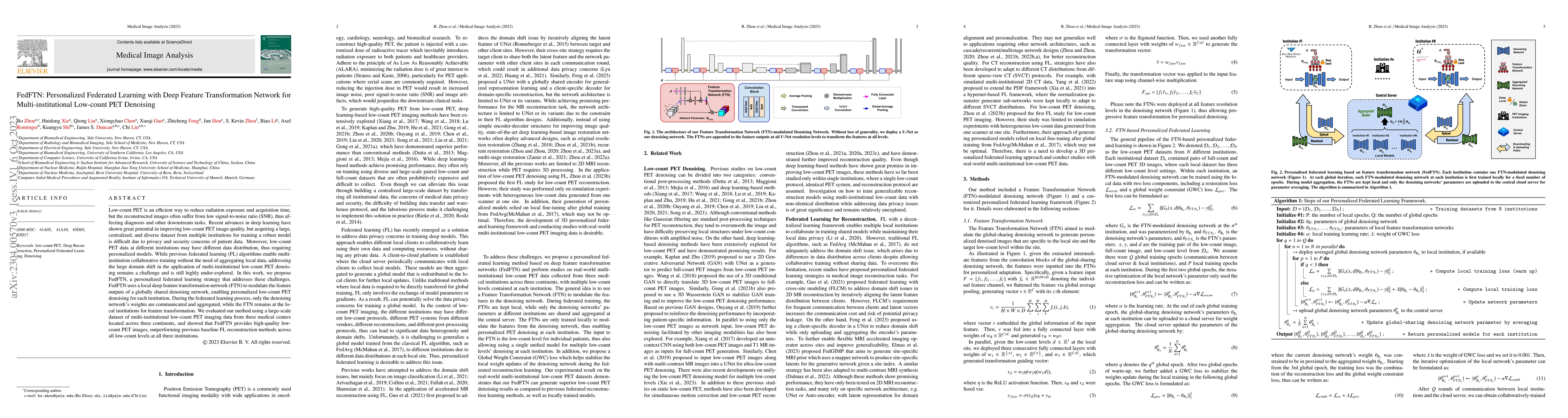 Thumbnail for FedFTN: Personalized Federated Learning with Deep Feature Transformation
  Network for Multi-institutional Low-count PET Denoising