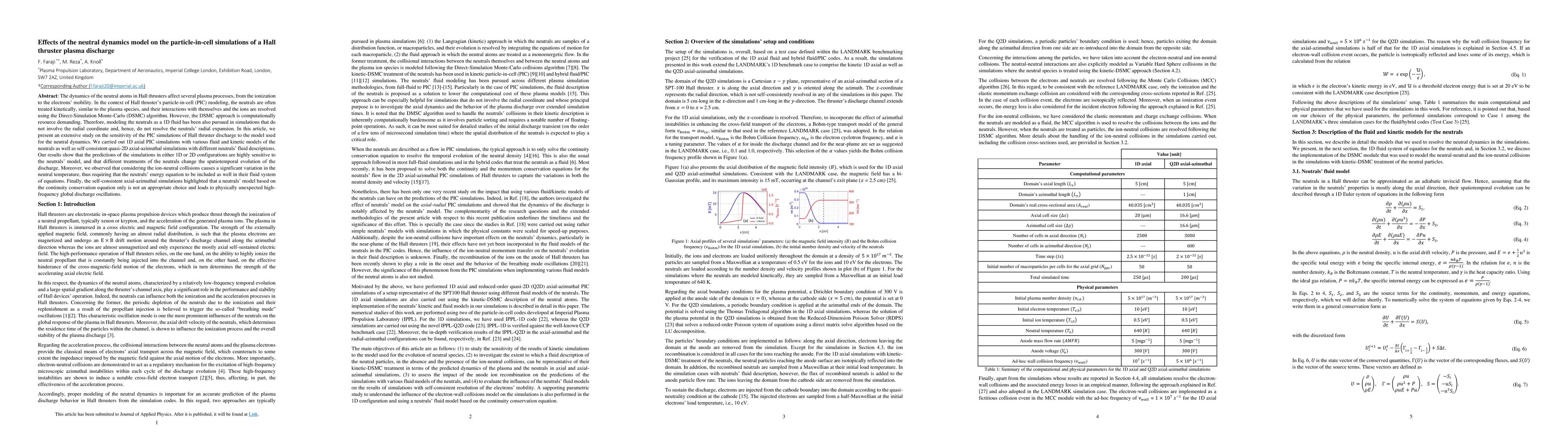 Thumbnail for Effects of the neutral dynamics model on the particle-in-cell
  simulations of a Hall thruster plasma discharge