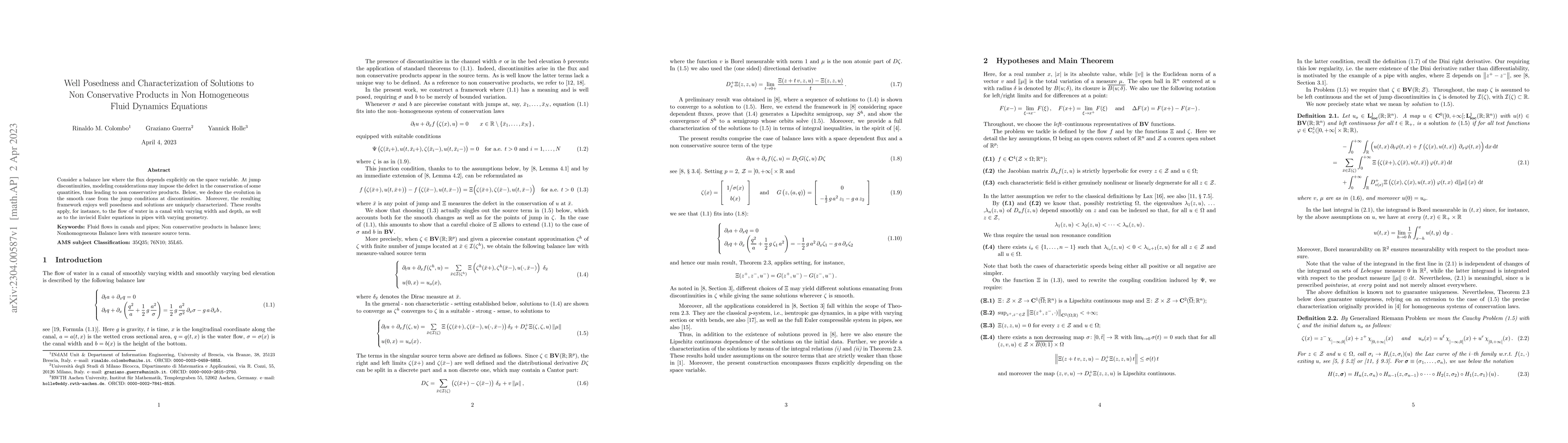 Thumbnail for Well Posedness and Characterization of Solutions to Non Conservative
  Products in Non Homogeneous Fluid Dynamics Equations