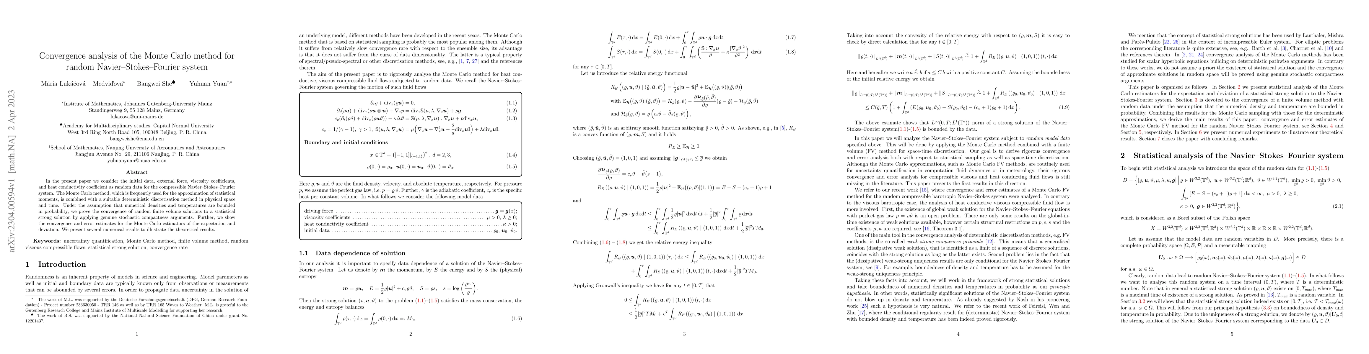 Thumbnail for Convergence analysis of the Monte Carlo method for random
  Navier--Stokes--Fourier system