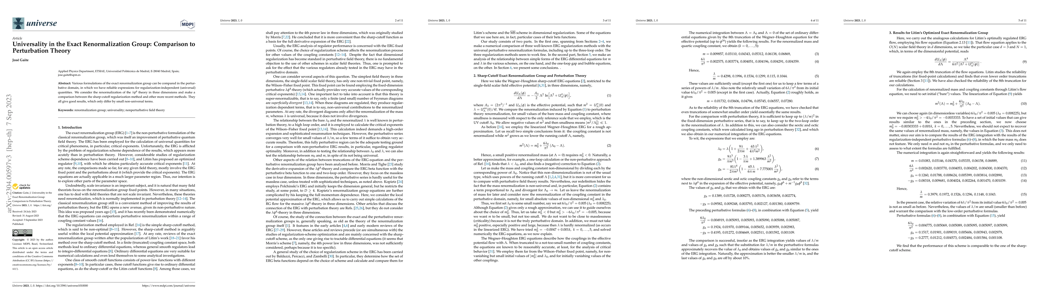 Thumbnail for Universality in the exact renormalization group: comparison to
  perturbation theory