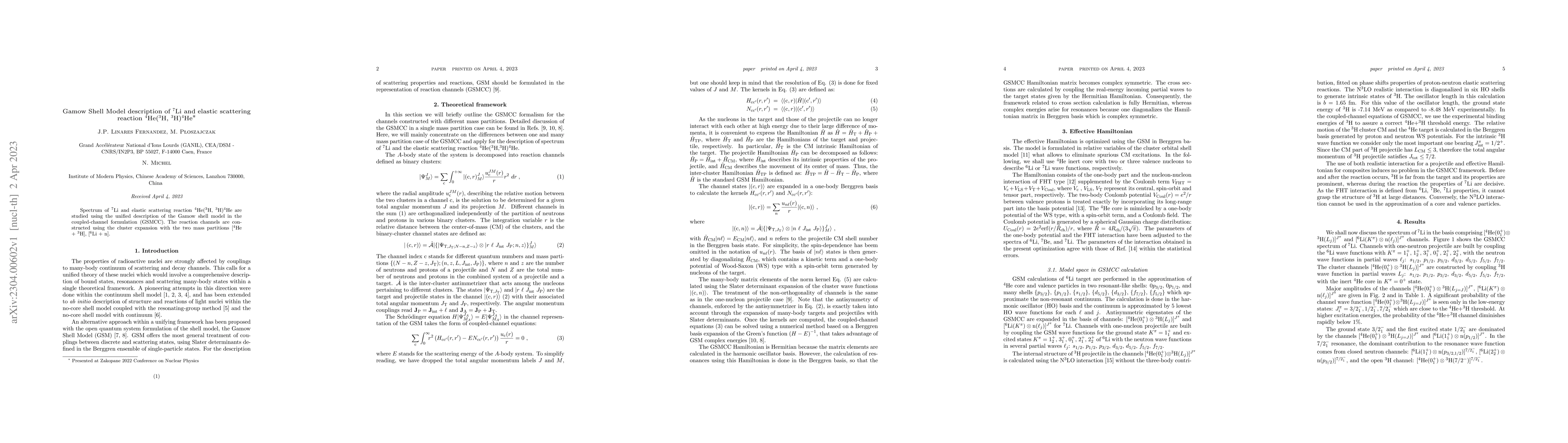 Thumbnail for Gamow Shell Model description of $^7$Li and elastic scattering reaction
  $^4$He($^3$H, $^3$H)$^4$He