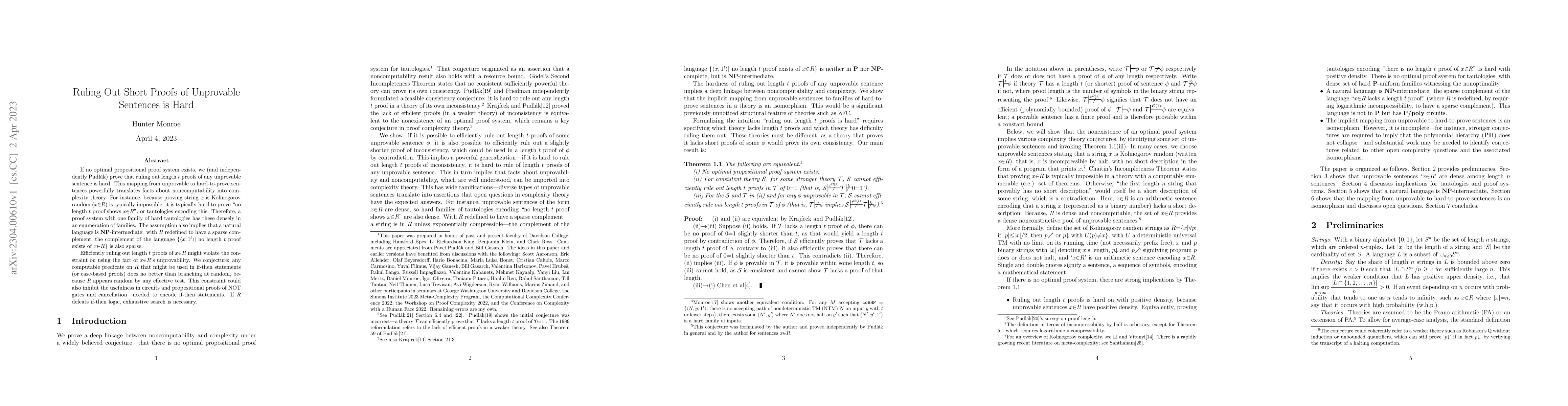 Thumbnail for Ruling Out Short Proofs of Unprovable Sentences is Hard