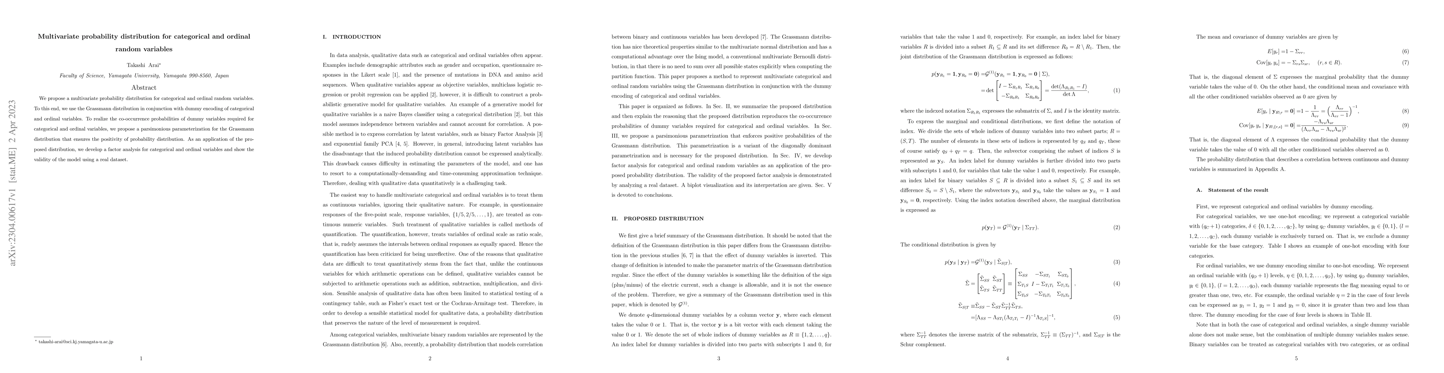 Thumbnail for Multivariate probability distribution for categorical and ordinal random
  variables