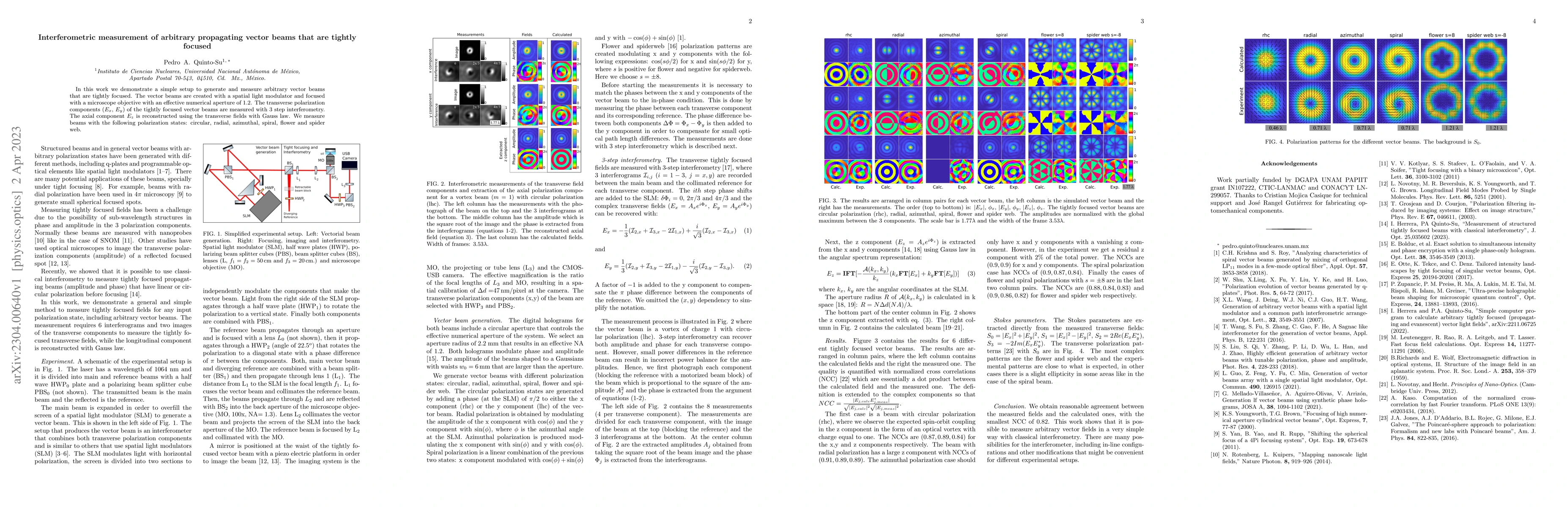 Thumbnail for Interferometric measurement of arbitrary propagating vector beams that
  are tightly focused