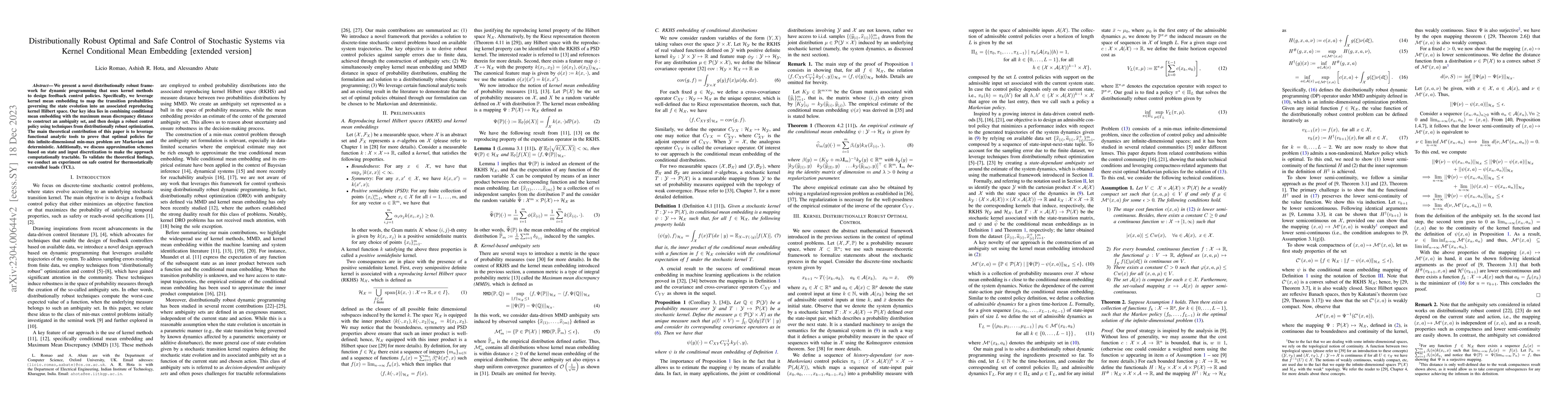 Thumbnail for Distributionally Robust Optimal and Safe Control of Stochastic Systems
  via Kernel Conditional Mean Embedding