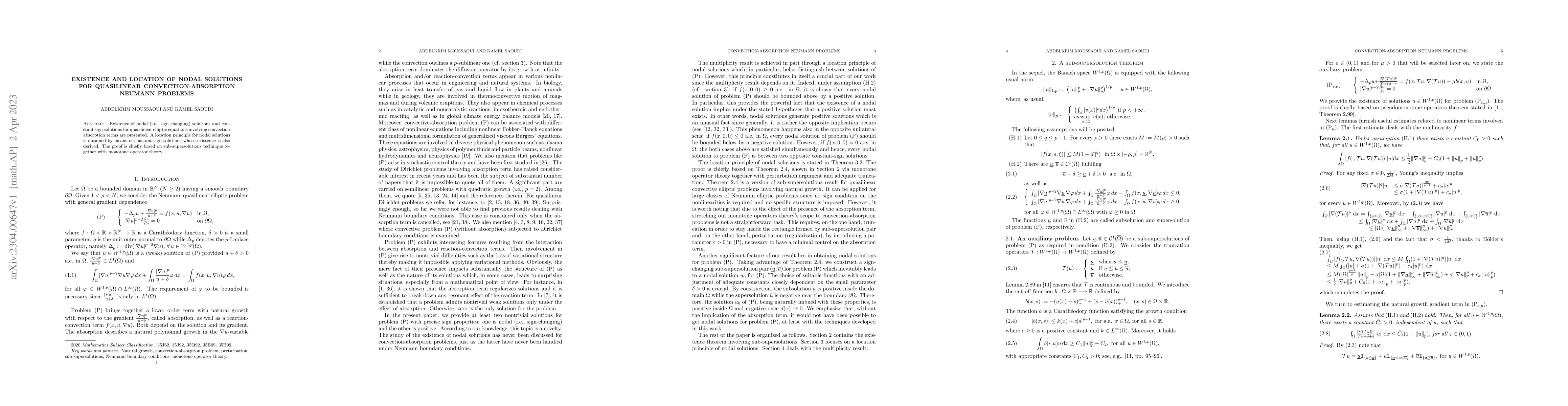 Thumbnail for Existence and location of nodal solutions for quasilinear
  convection-absorption Neumann problems
