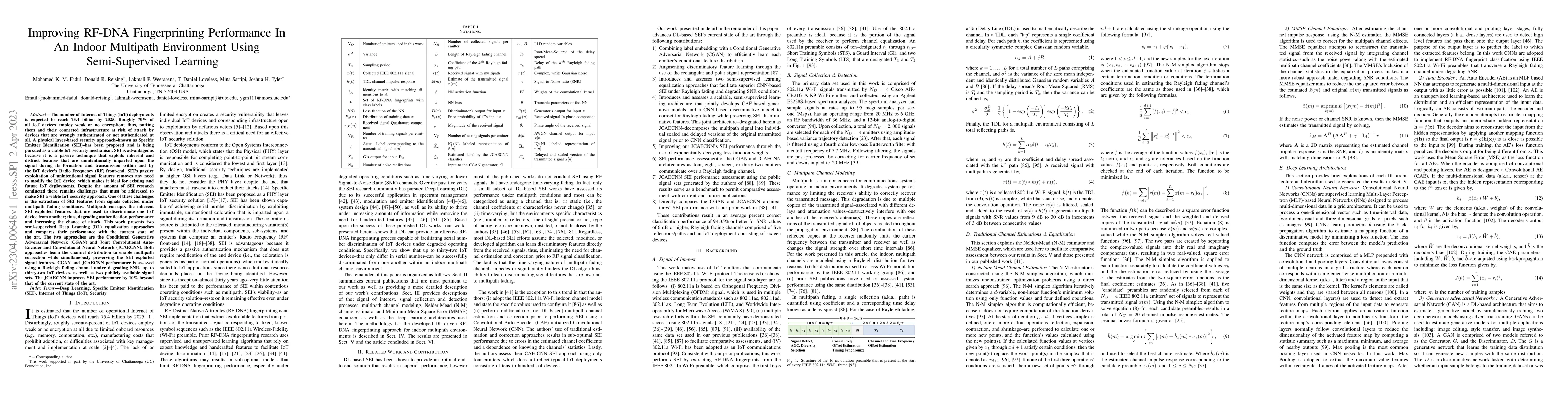 Thumbnail for Improving RF-DNA Fingerprinting Performance in an Indoor Multipath
  Environment Using Semi-Supervised Learning
