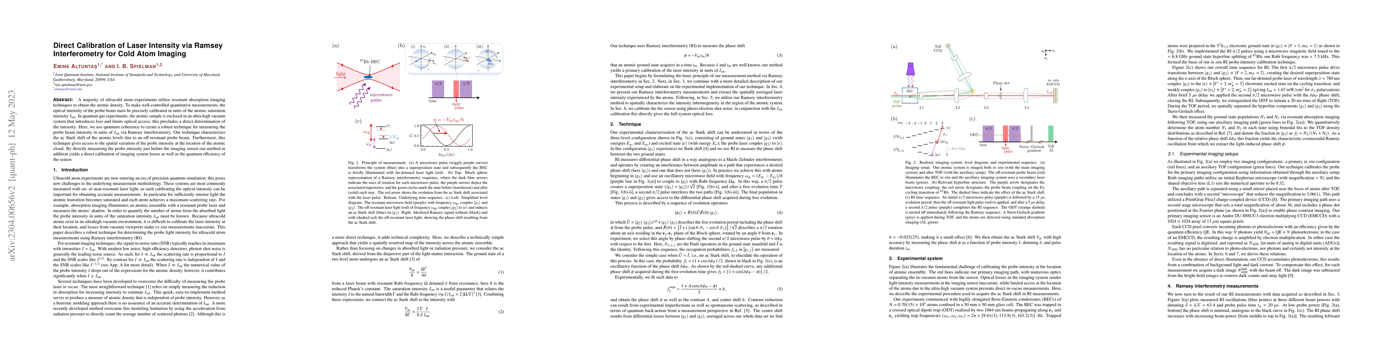 Thumbnail for Direct Calibration of Laser Intensity via Ramsey Interferometry for Cold
  Atom Imaging