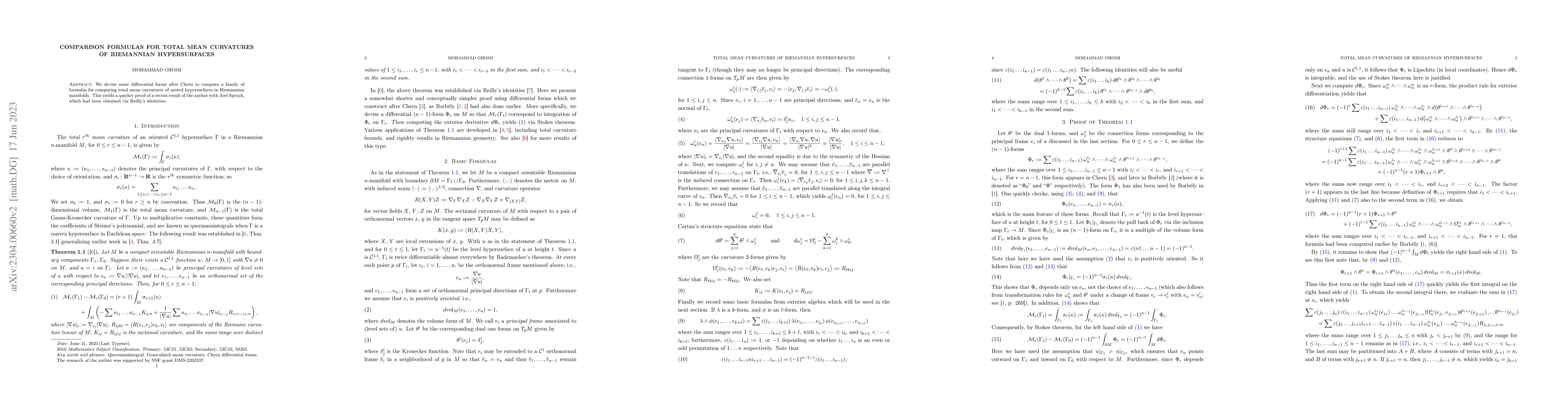 Thumbnail for Comparison formulas for total mean curvatures of Riemannian
  hypersurfaces