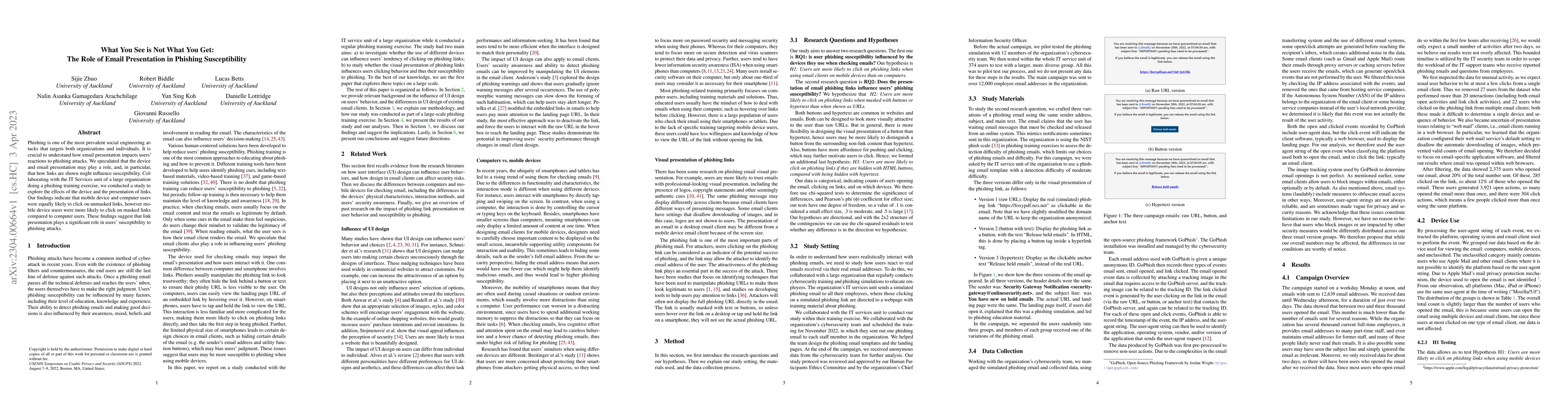 Thumbnail for What You See is Not What You Get: The Role of Email Presentation in
  Phishing Susceptibility