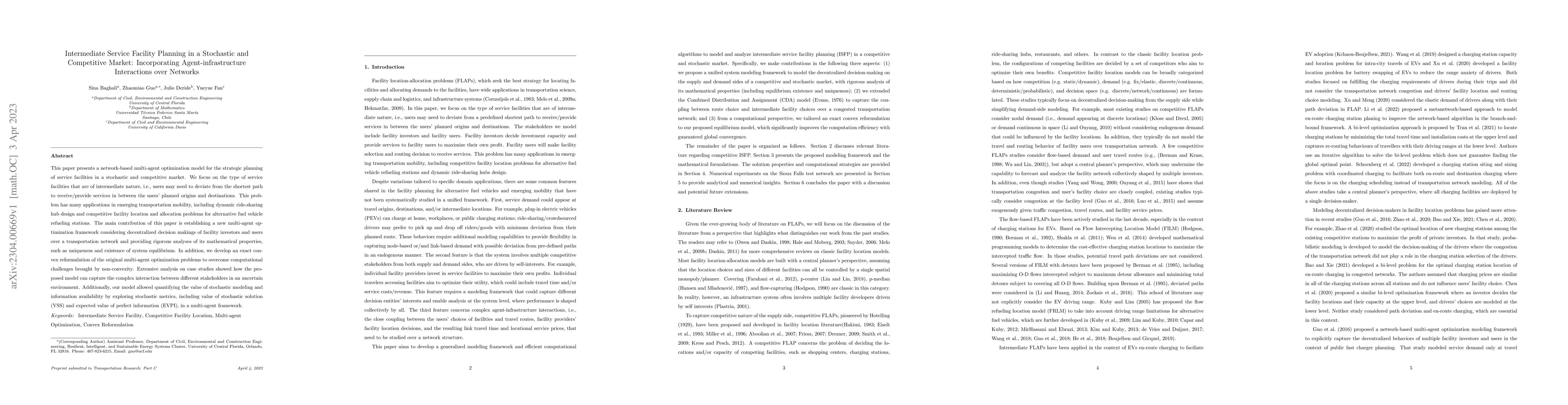Thumbnail for Intermediate Service Facility Planning in a Stochastic and Competitive
  Market: Incorporating Agent-infrastructure Interactions over Networks
