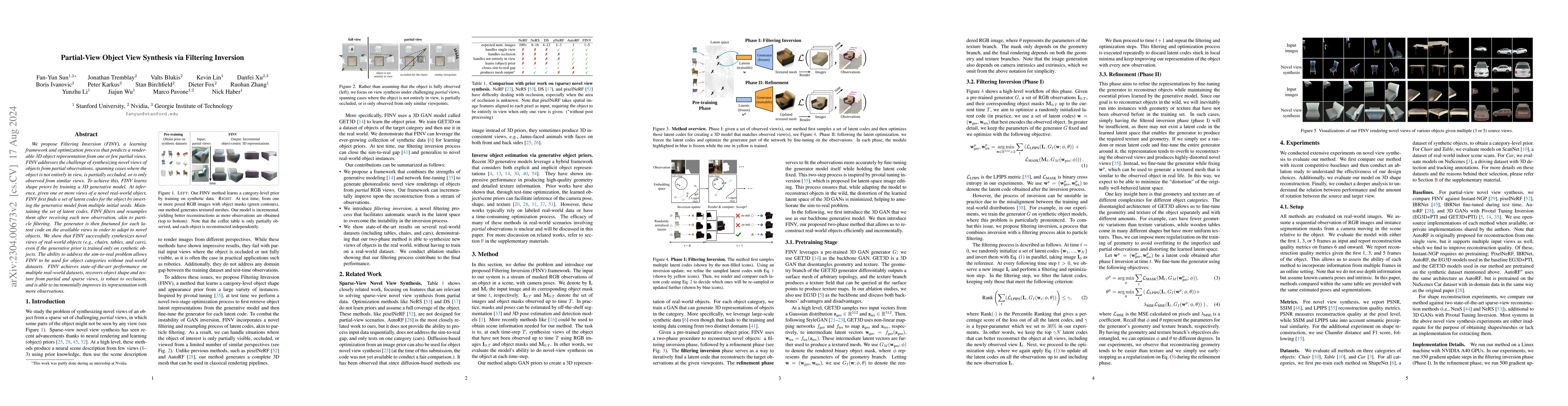 Thumbnail for Partial-View Object View Synthesis via Filtered Inversion