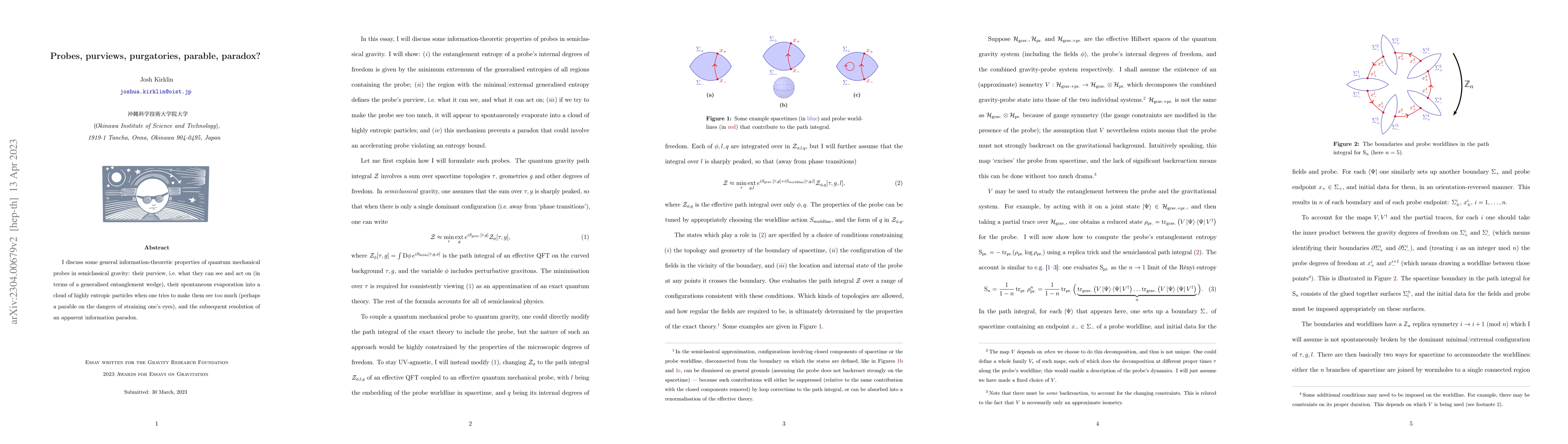 Thumbnail for Probes, purviews, purgatories, parable, paradox?