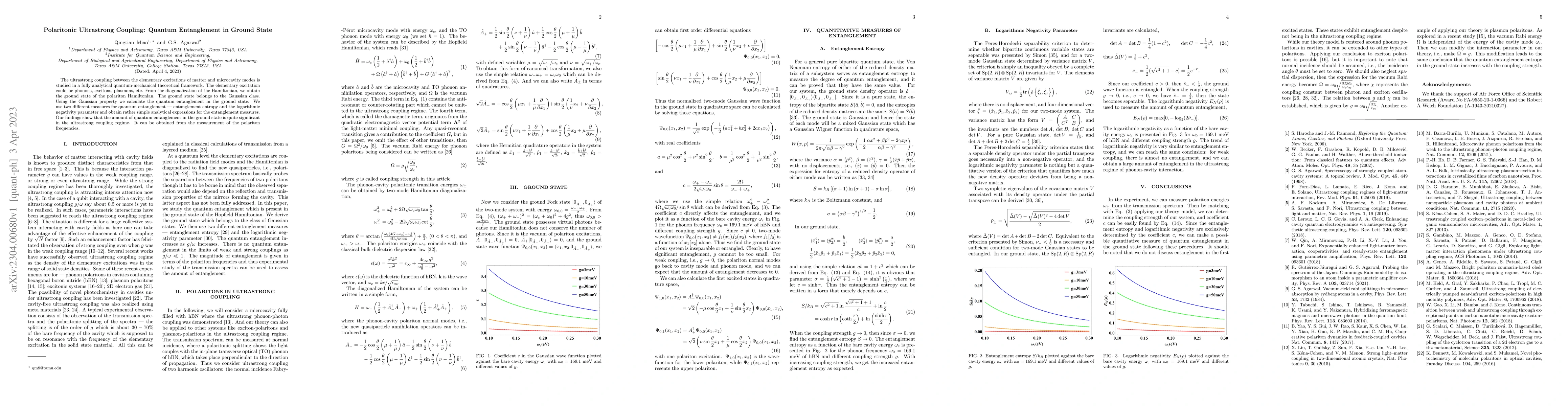 Thumbnail for Polaritonic Ultrastrong Coupling: Quantum Entanglement in Ground State