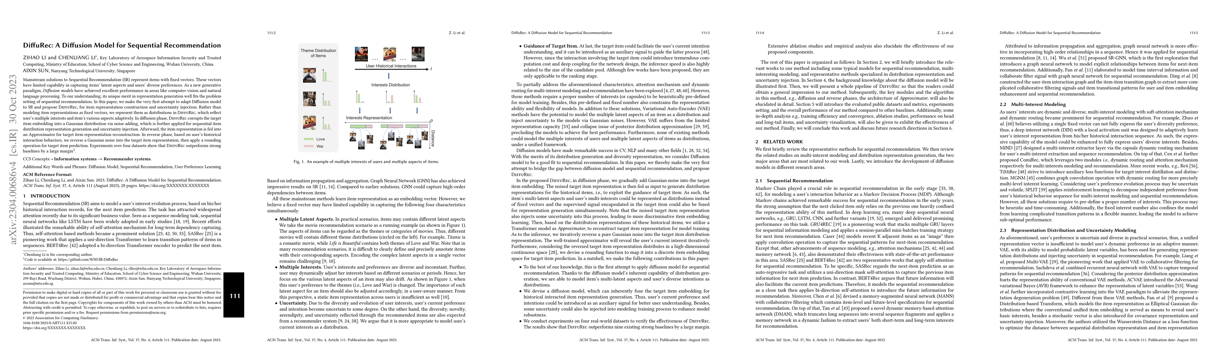 Thumbnail for DiffuRec: A Diffusion Model for Sequential Recommendation