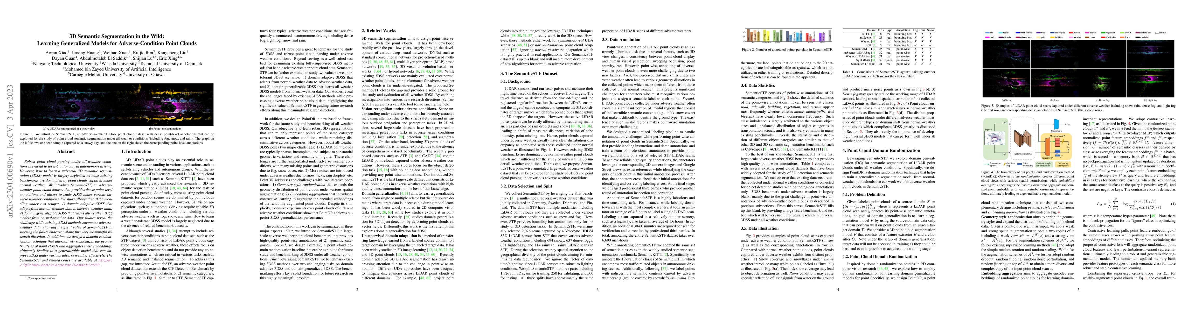 Thumbnail for 3D Semantic Segmentation in the Wild: Learning Generalized Models for
  Adverse-Condition Point Clouds