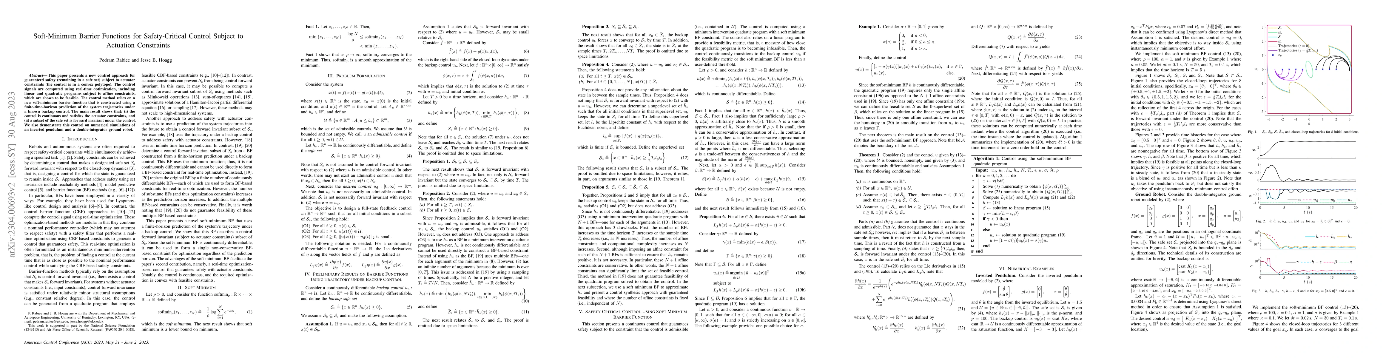 Thumbnail for Soft-Minimum Barrier Functions for Safety-Critical Control Subject to
  Actuation Constraints