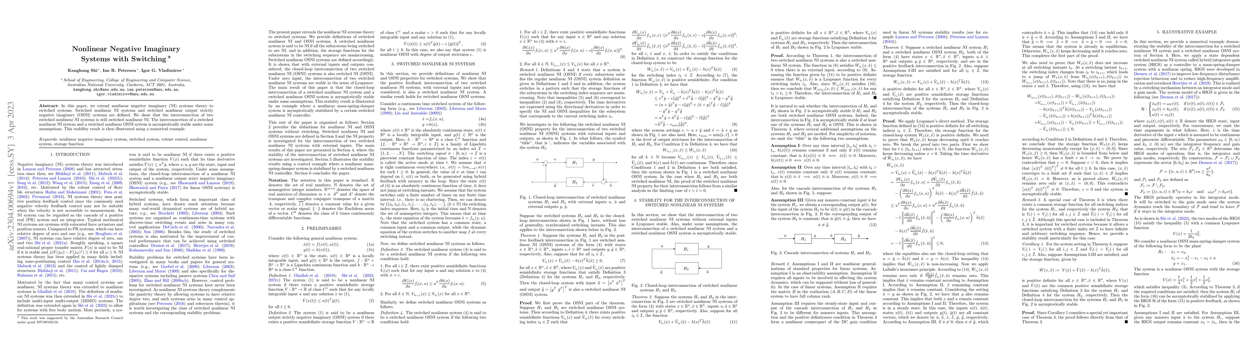 Thumbnail for Nonlinear Negative Imaginary Systems with Switching