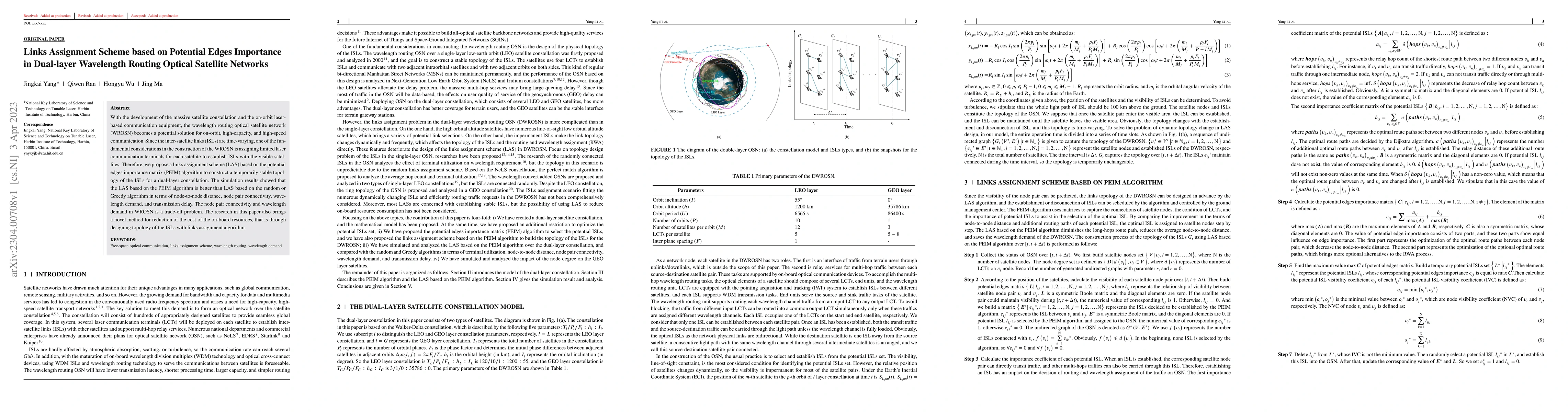 Thumbnail for Links Assignment Scheme based on Potential Edges Importance in
  Dual-layer Wavelength Routing Optical Satellite Networks