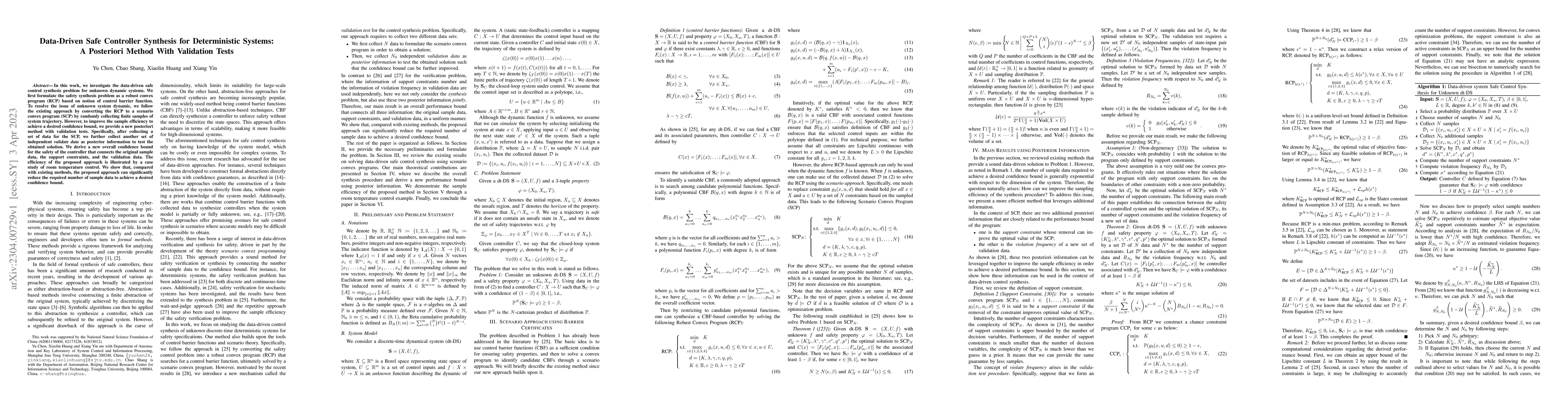 Thumbnail for Data-Driven Safe Controller Synthesis for Deterministic Systems: A
  Posteriori Method With Validation Tests