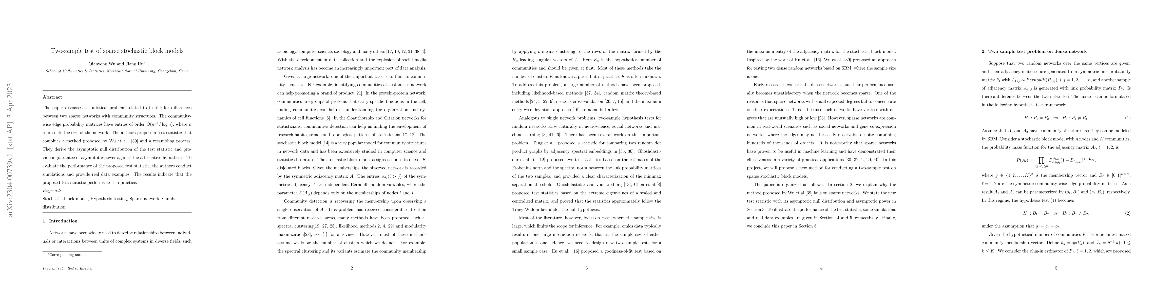 Thumbnail for Two-sample test of sparse stochastic block models