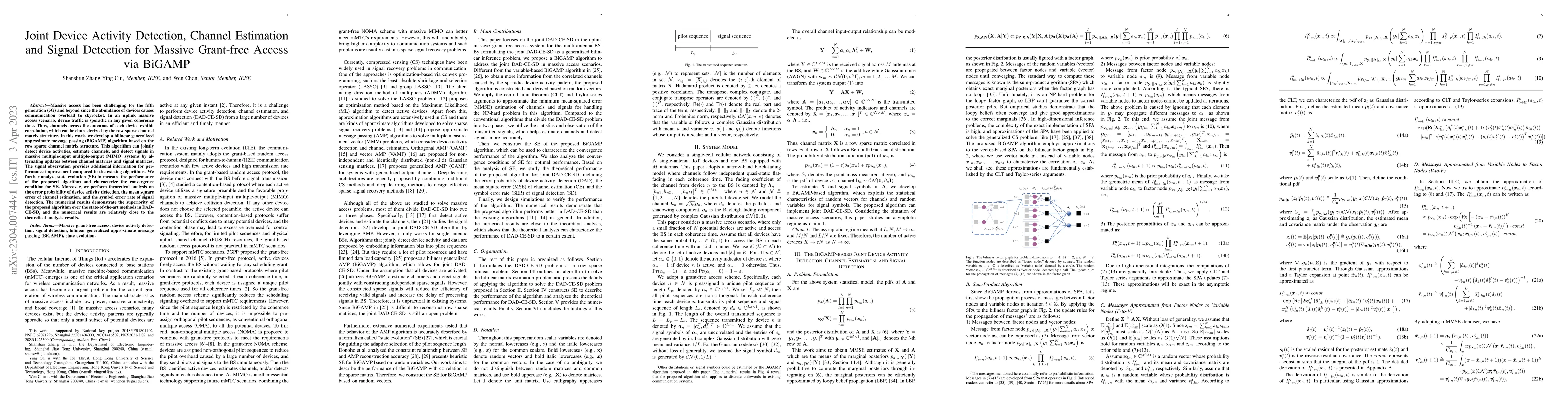 Thumbnail for Joint Device Activity Detection, Channel Estimation and Signal Detection
  for Massive Grant-free Access via BiGAMP