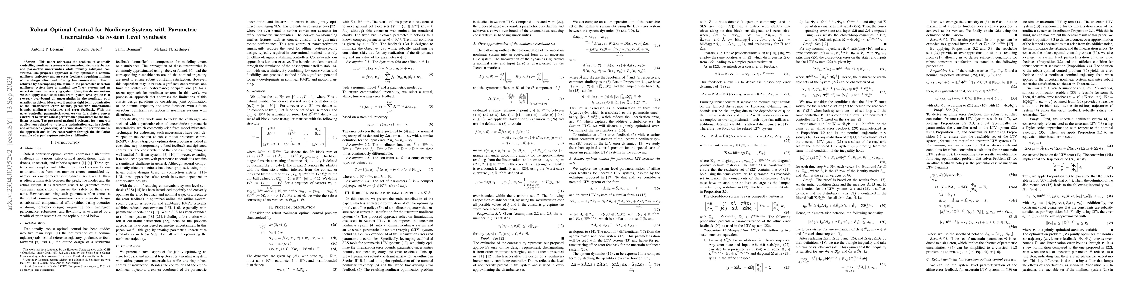 Thumbnail for Robust Optimal Control for Nonlinear Systems with Parametric
  Uncertainties via System Level Synthesis