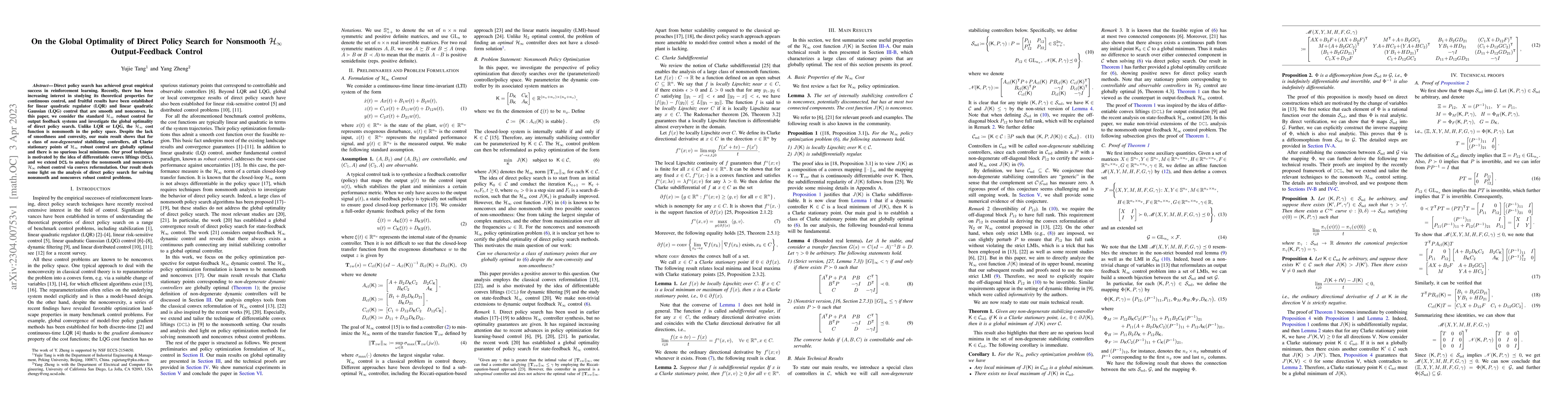 Thumbnail for On the Global Optimality of Direct Policy Search for Nonsmooth
  $H_\infty$ Output-Feedback Control