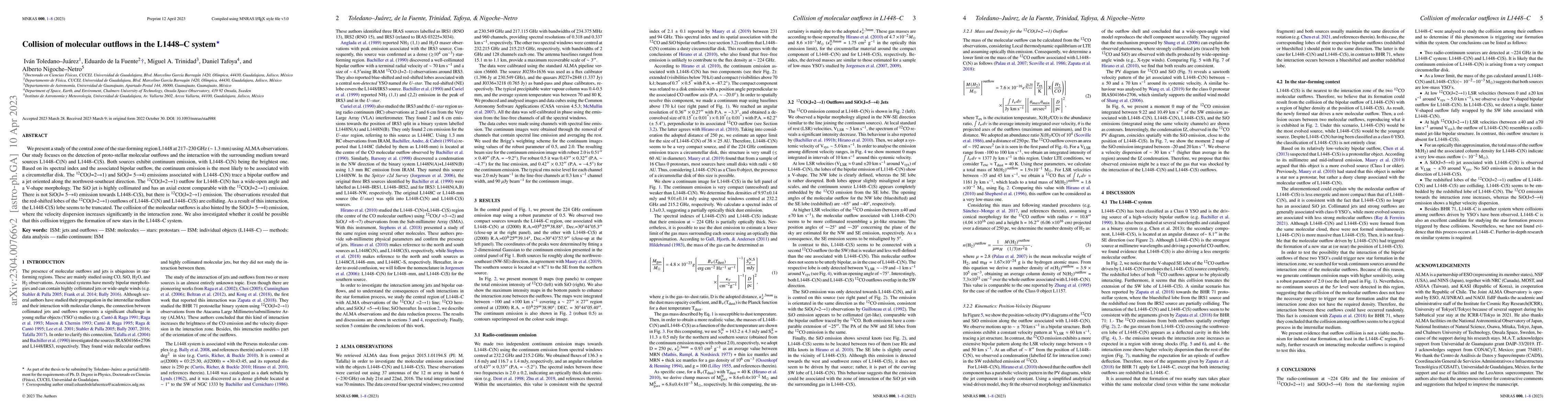 Thumbnail for Collision of molecular outflows in the L1448--C system