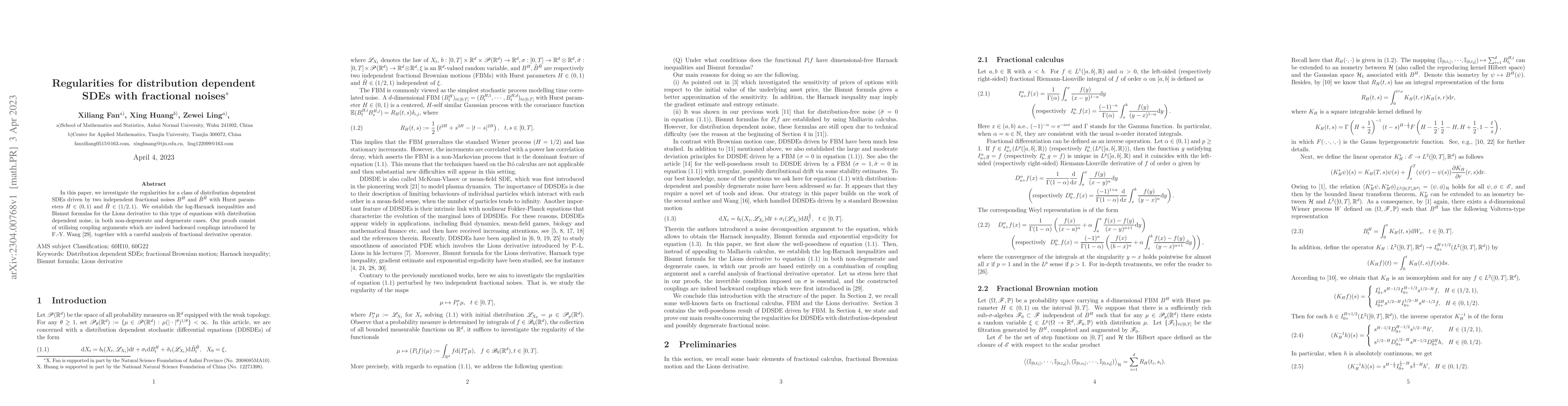 Thumbnail for Regularities for distribution dependent SDEs with fractional noises